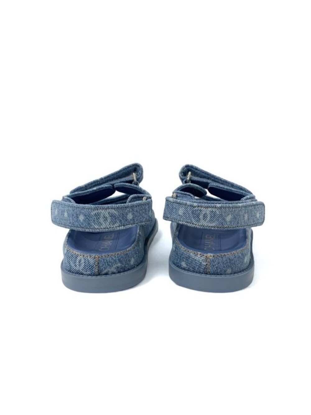 Chanel Sandals Shoes Denim Blue Coco Mark Velcro Flat - Picture 5 of 9
